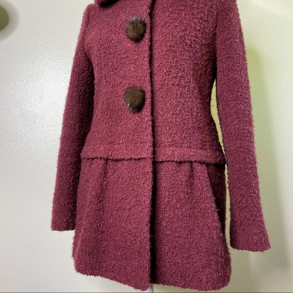 She’s Designed Italy Wool Blend Real Fur Pom Button Fashion Coat Size Large - 8 - Picture 5 of 17